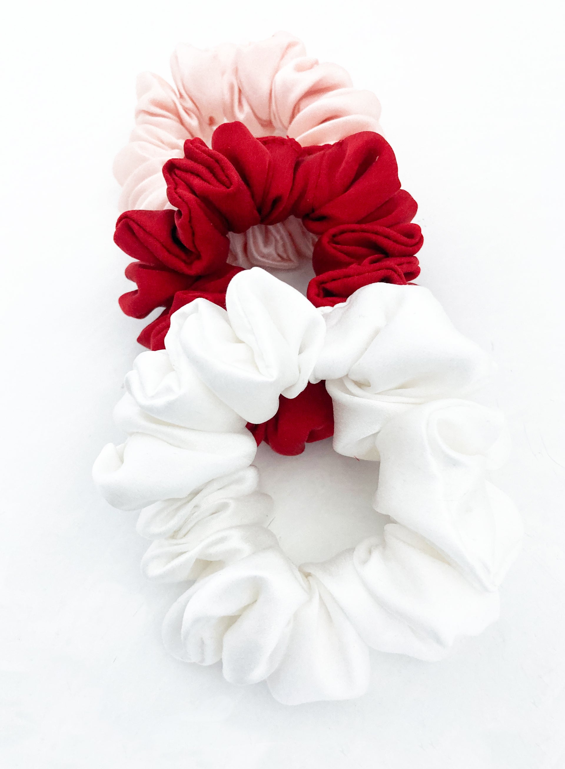 Red Pink White Silk Scrunchie Set