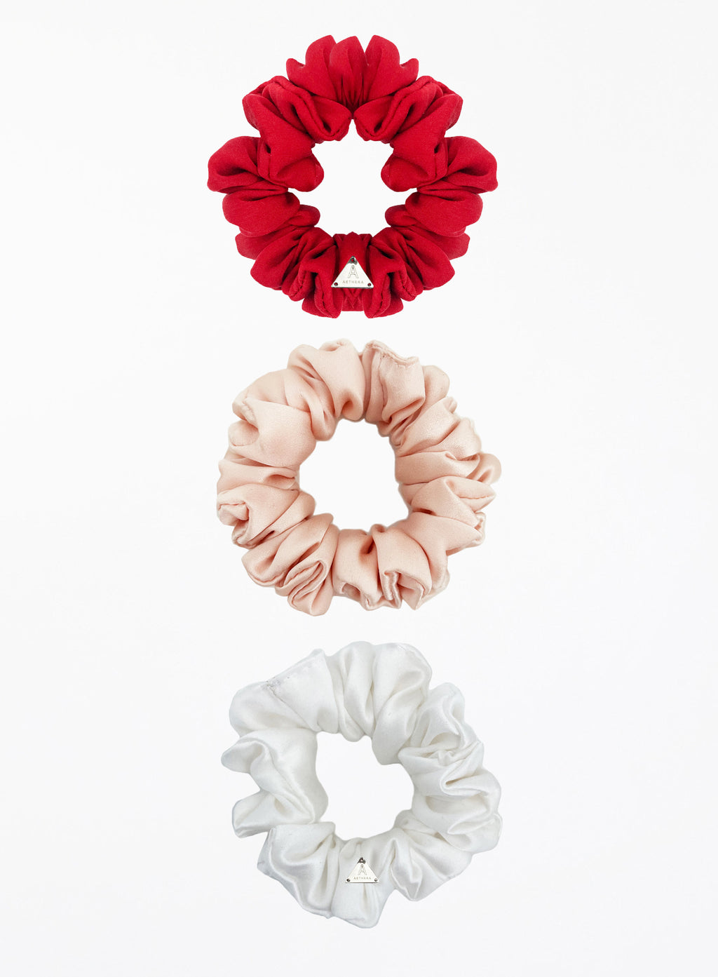 Red Pink White Silk Scrunchie Set