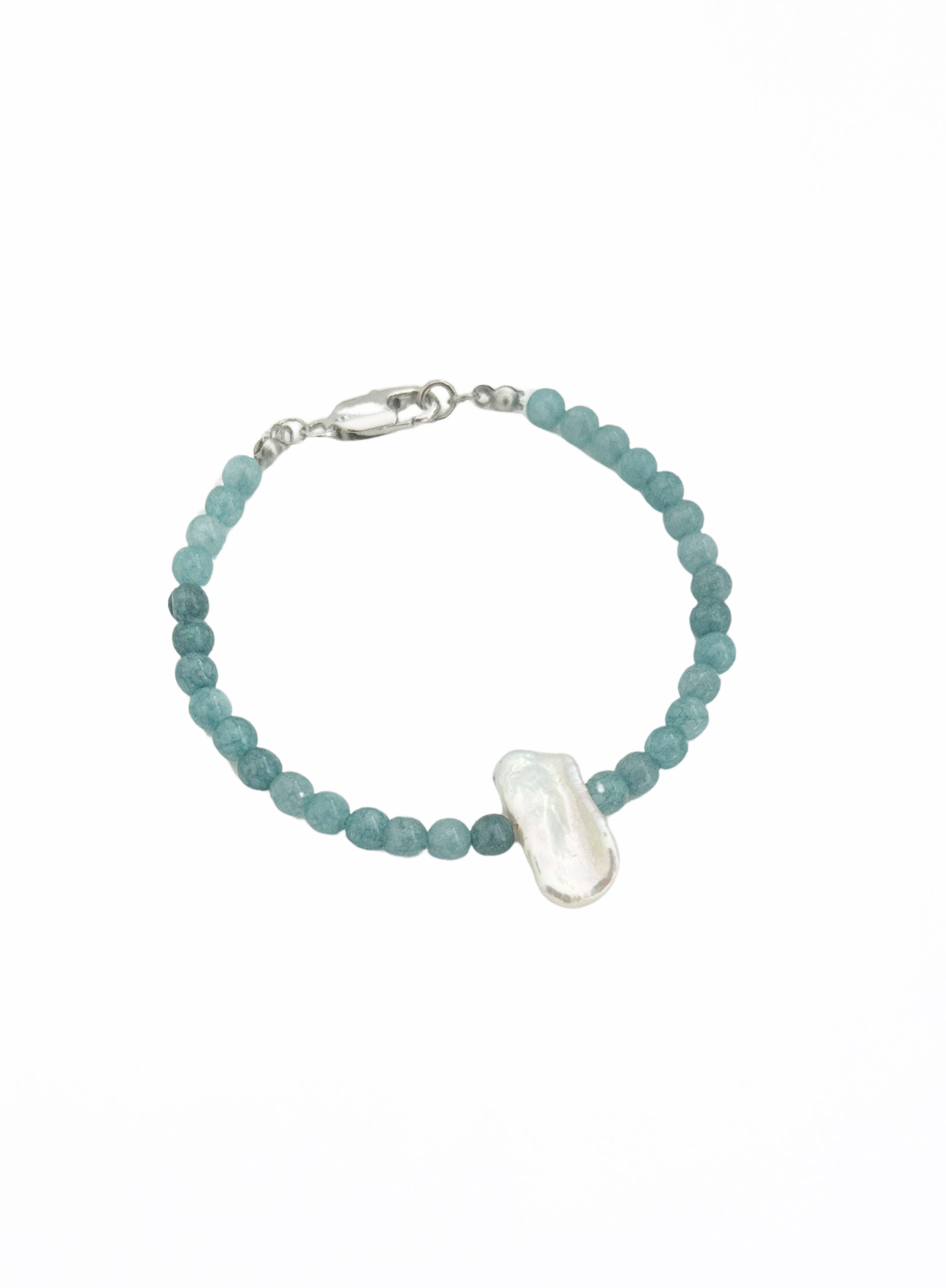 blue stone pearl beaded bracelet