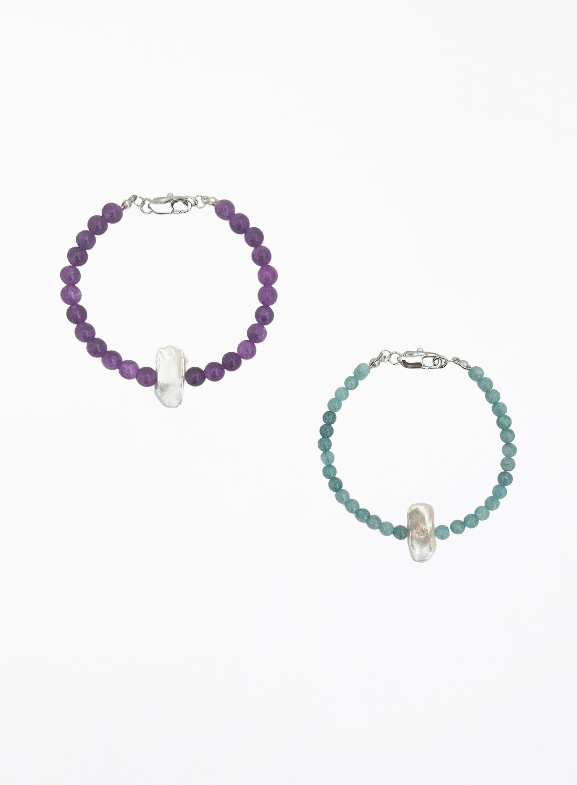 blue stone pearl beaded bracelet