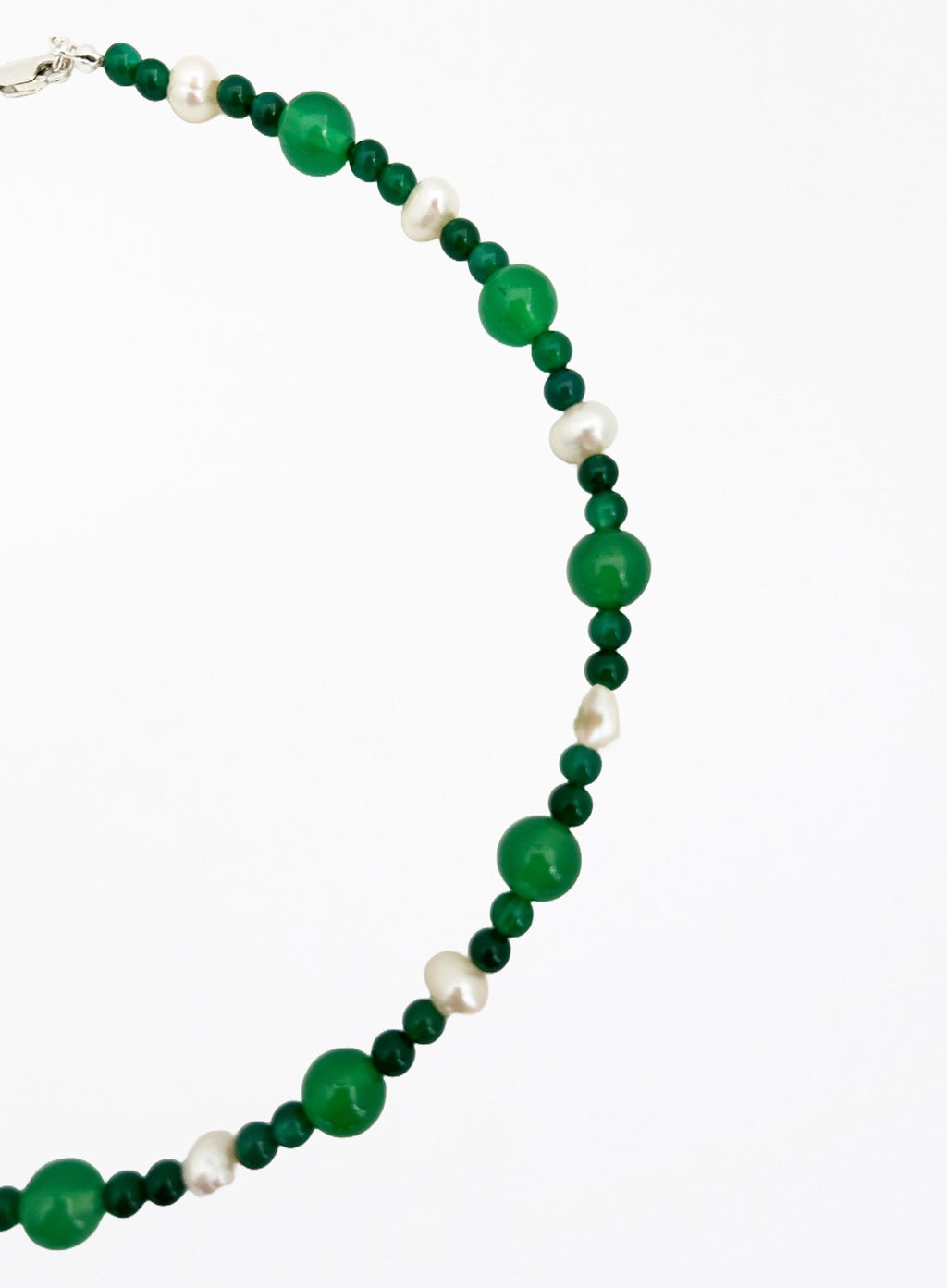 green stone pearl beaded collar necklace