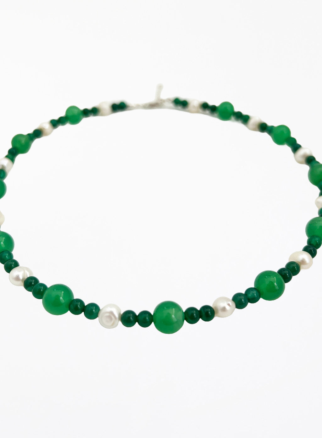 green stone pearl beaded collar necklace
