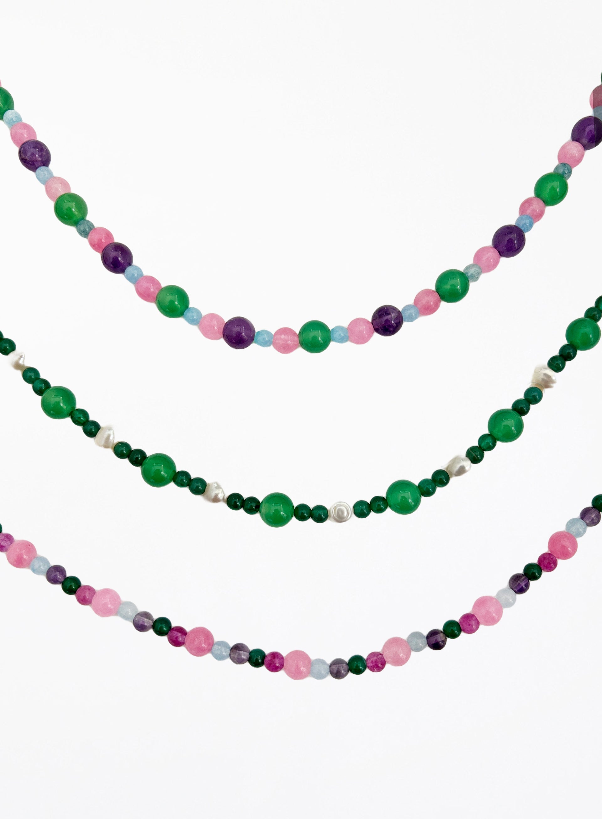 green stone pearl beaded collar necklace