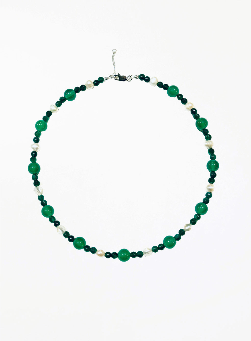 green stone pearl beaded collar necklace