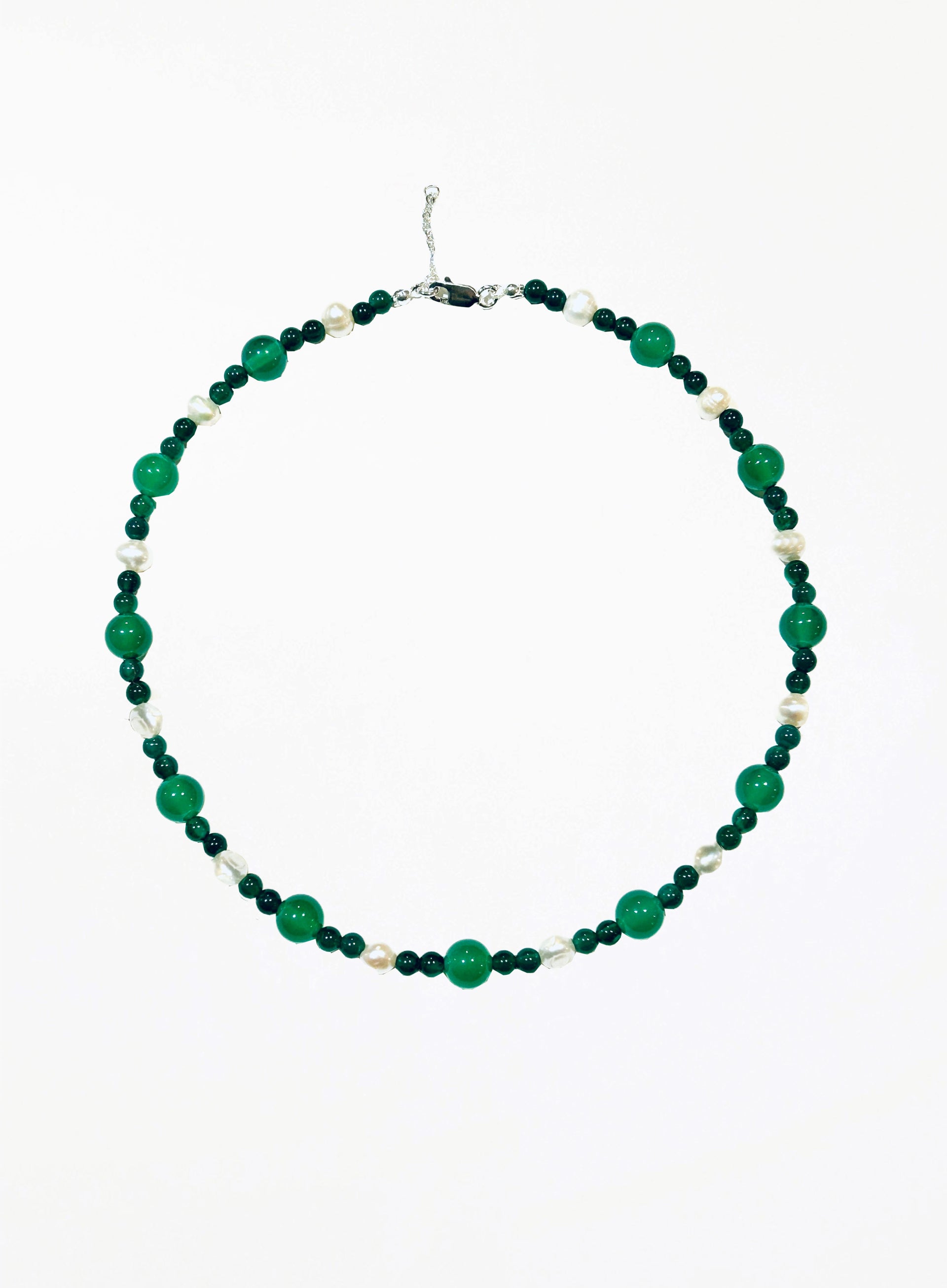 green stone pearl beaded collar necklace
