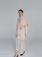 Pink Checked Fringed Cashmere Scarf