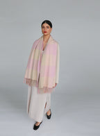 Pink Checked Fringed Cashmere Scarf