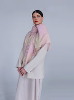 Pink Checked Fringed Cashmere Scarf