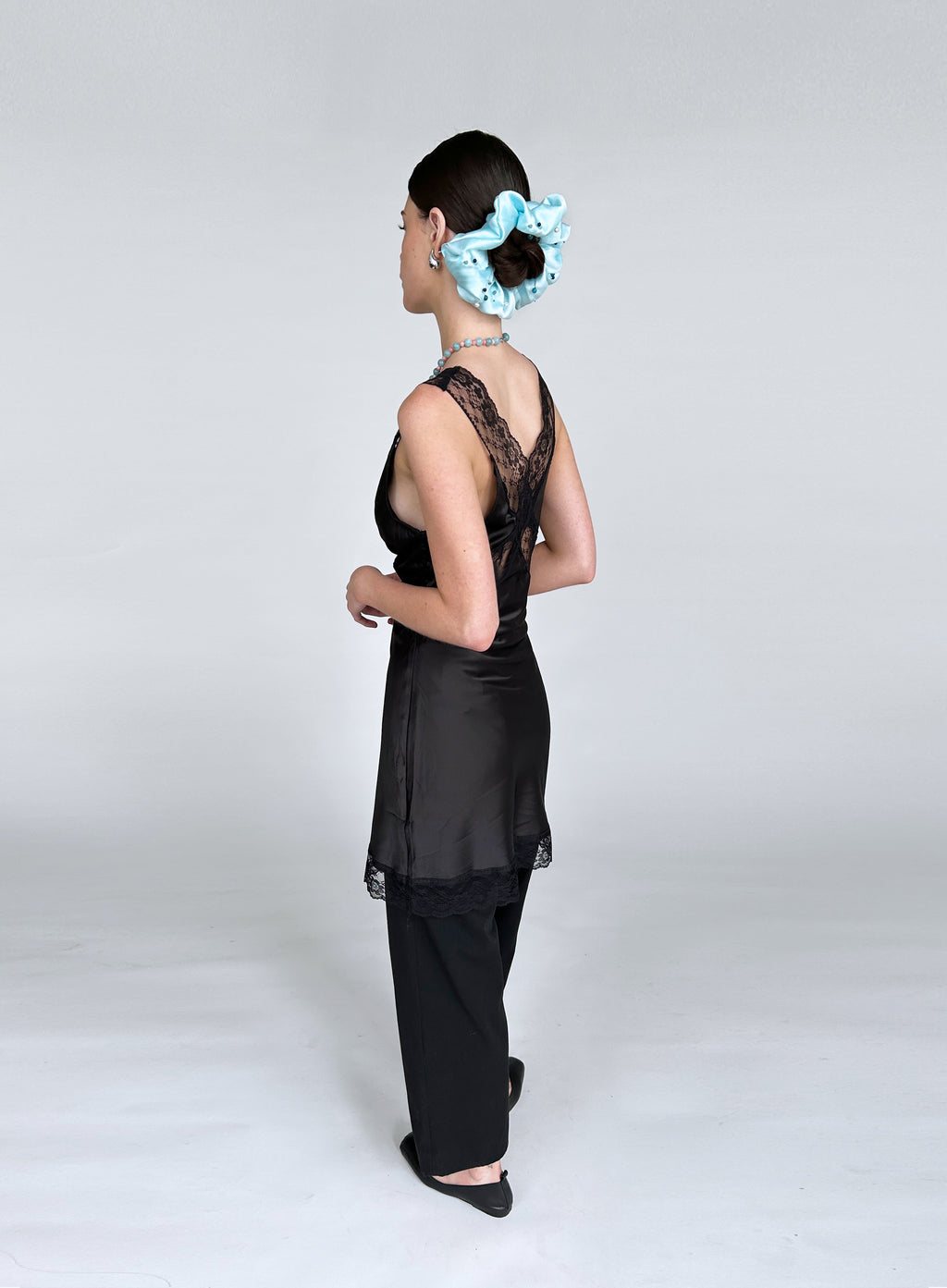 Blue Embellished Oversized Silk Scrunchie