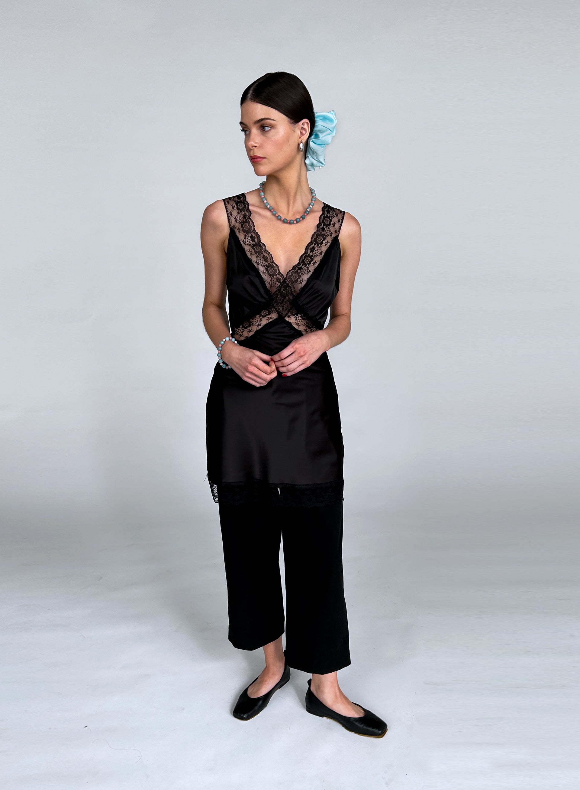 Blue Embellished Oversized Silk Scrunchie