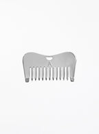 A silver metal beard comb attachment with a wavy top edge and a small engraved letter 'A' near the center, shown on a plain white background.