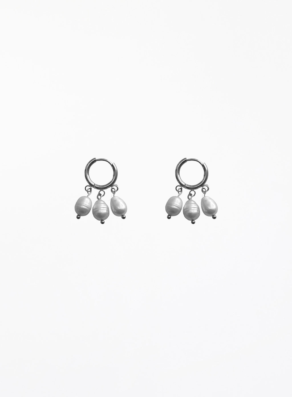 huggie hoops with three pearls earrings