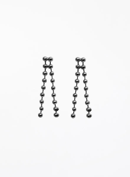 Pair of silver ball chain earrings on a white background