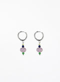 Pair of hoop earrings with multi gemstones on a white background
