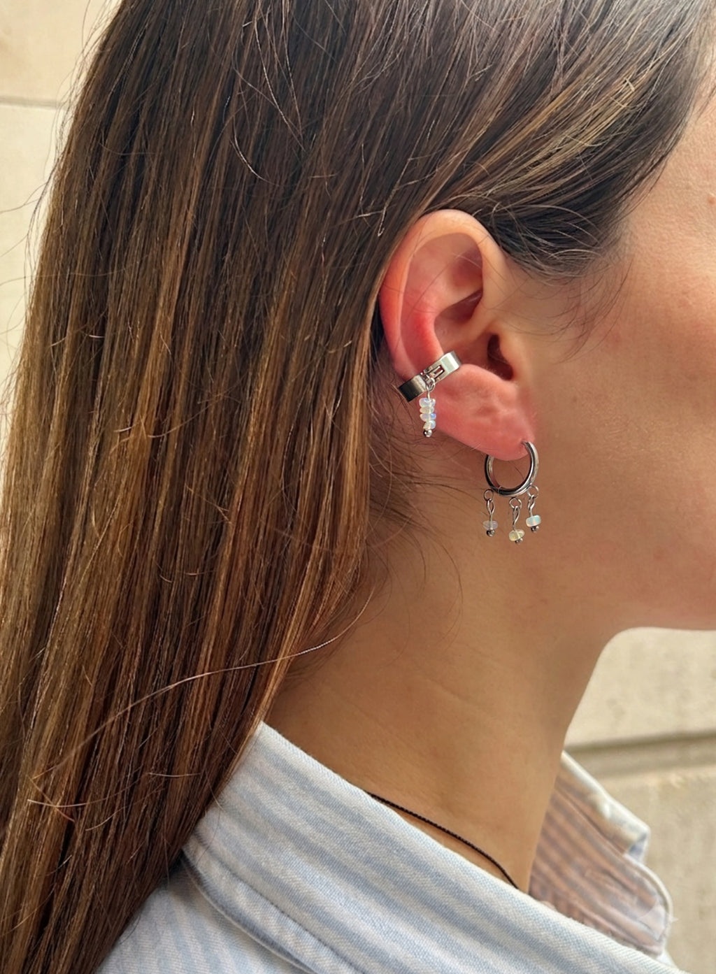 Barbau Opal Clear Quartz Earrings Stack