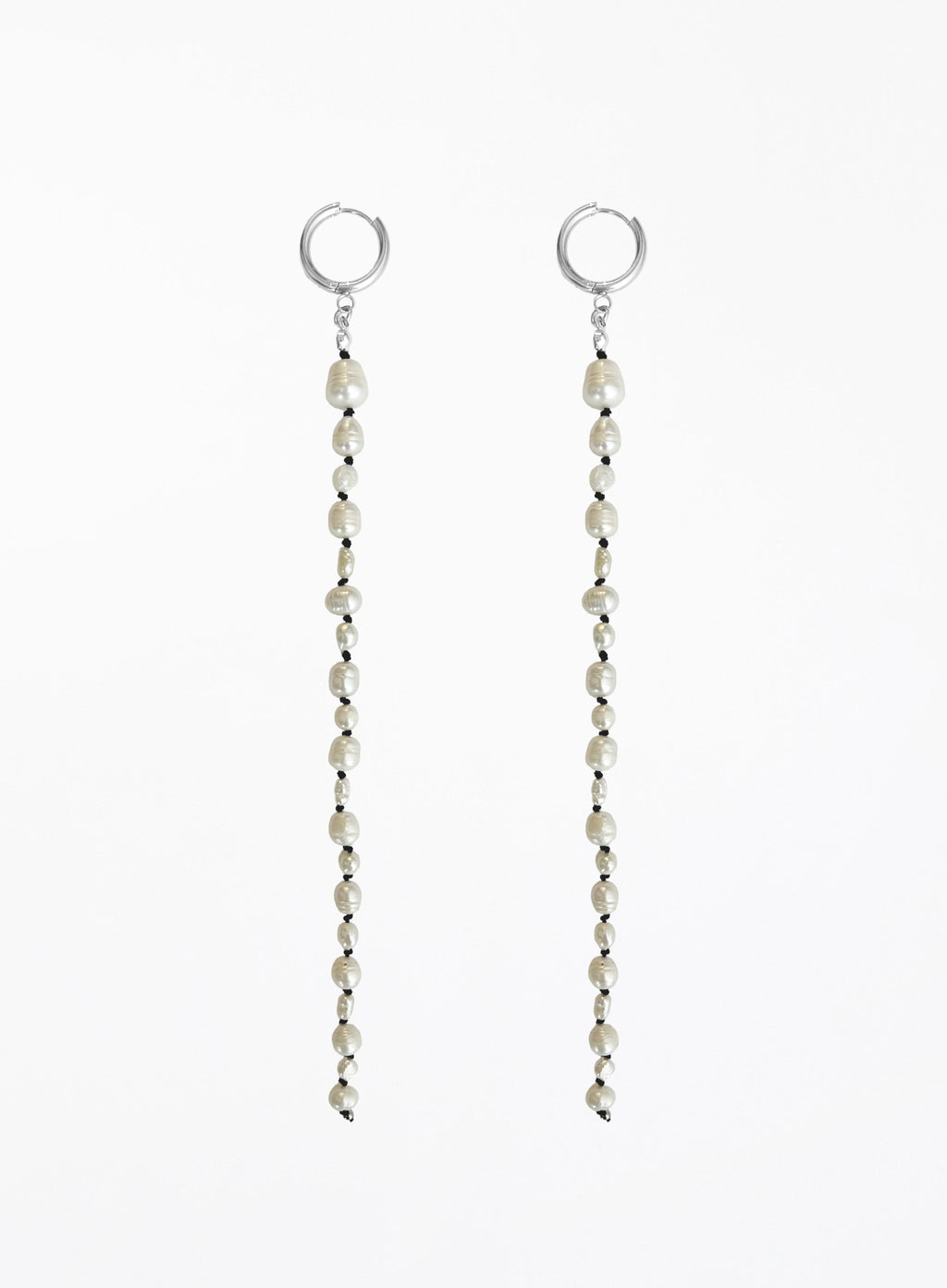 long duster earrings with pearls and knotted in silk cord