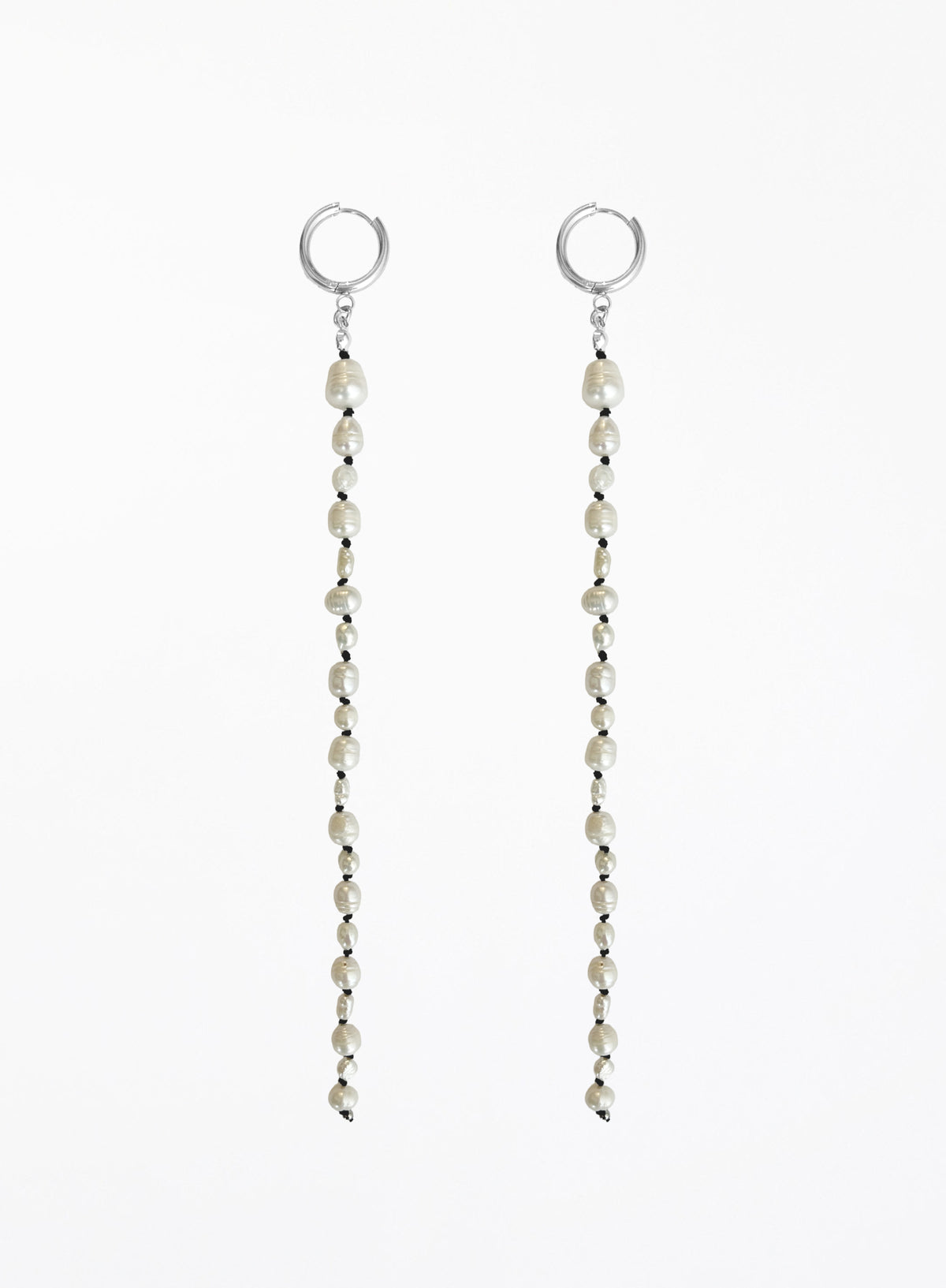 long duster earrings with pearls and knotted in silk cord