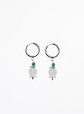 Pair of hoop earrings with hanging beads on a white background