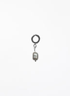 A single drop earring featuring a dark silver-toned hoop at the top and a dangling greypearl charm below, set against a solid white background.