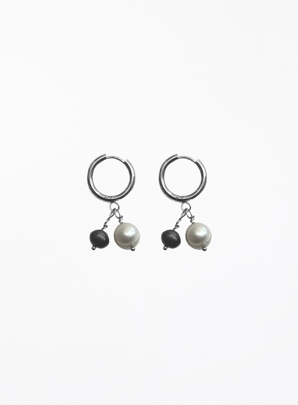 black and white pearl hoop earrings