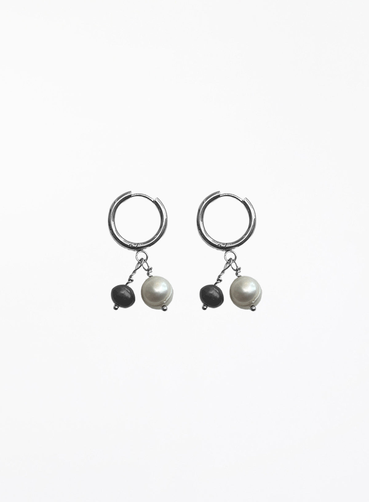 black and white pearl hoop earrings