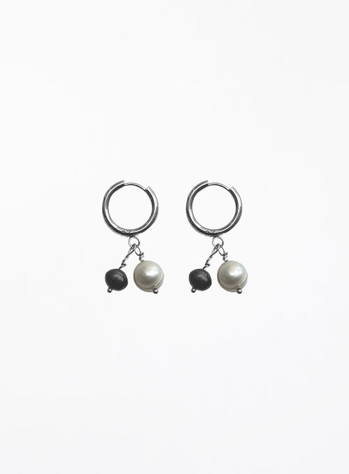 black and white pearl hoop earrings