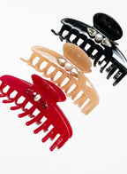 Attila Rhinestone Embellished Cellulose Acetate Hair Claw - Crimson