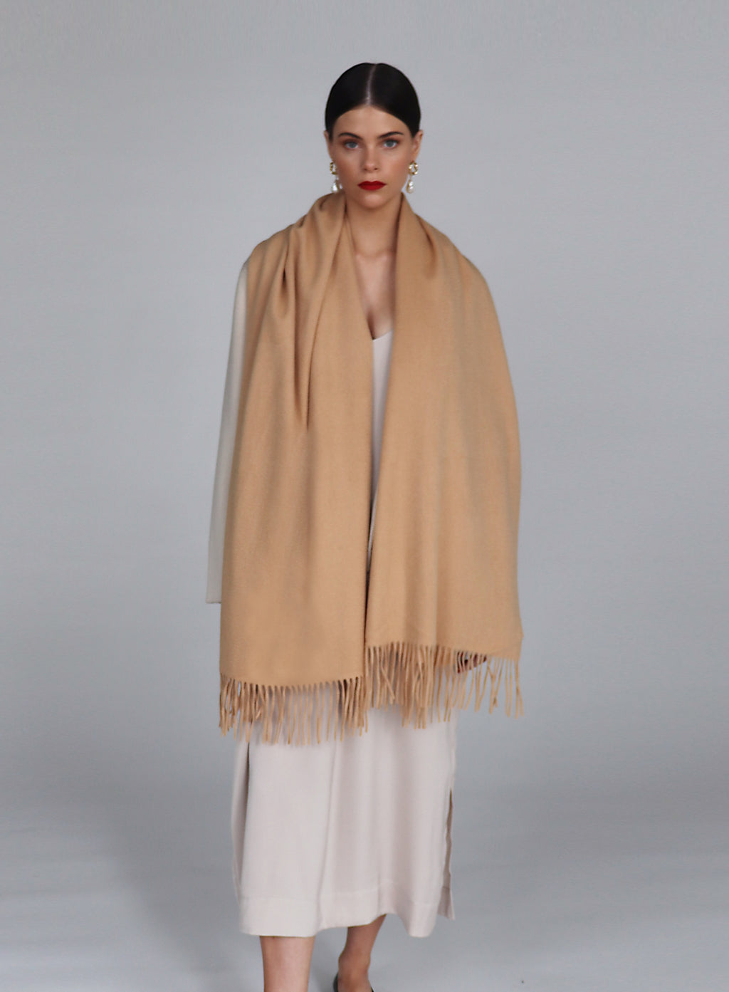Camel Fringed Cashmere Scarf