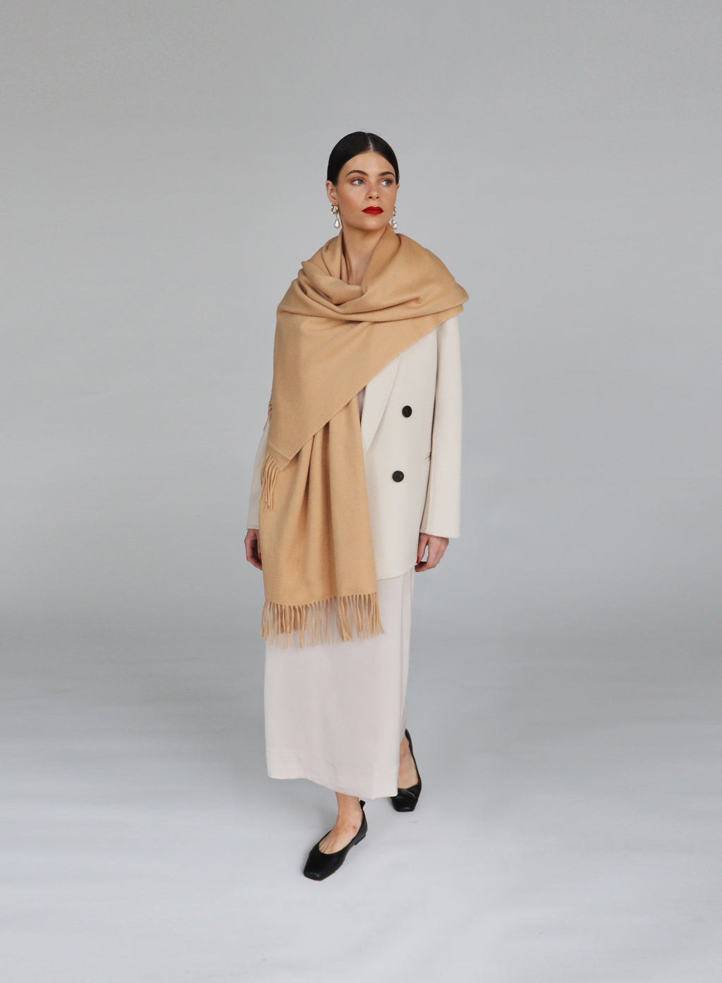 Camel Fringed Cashmere Scarf