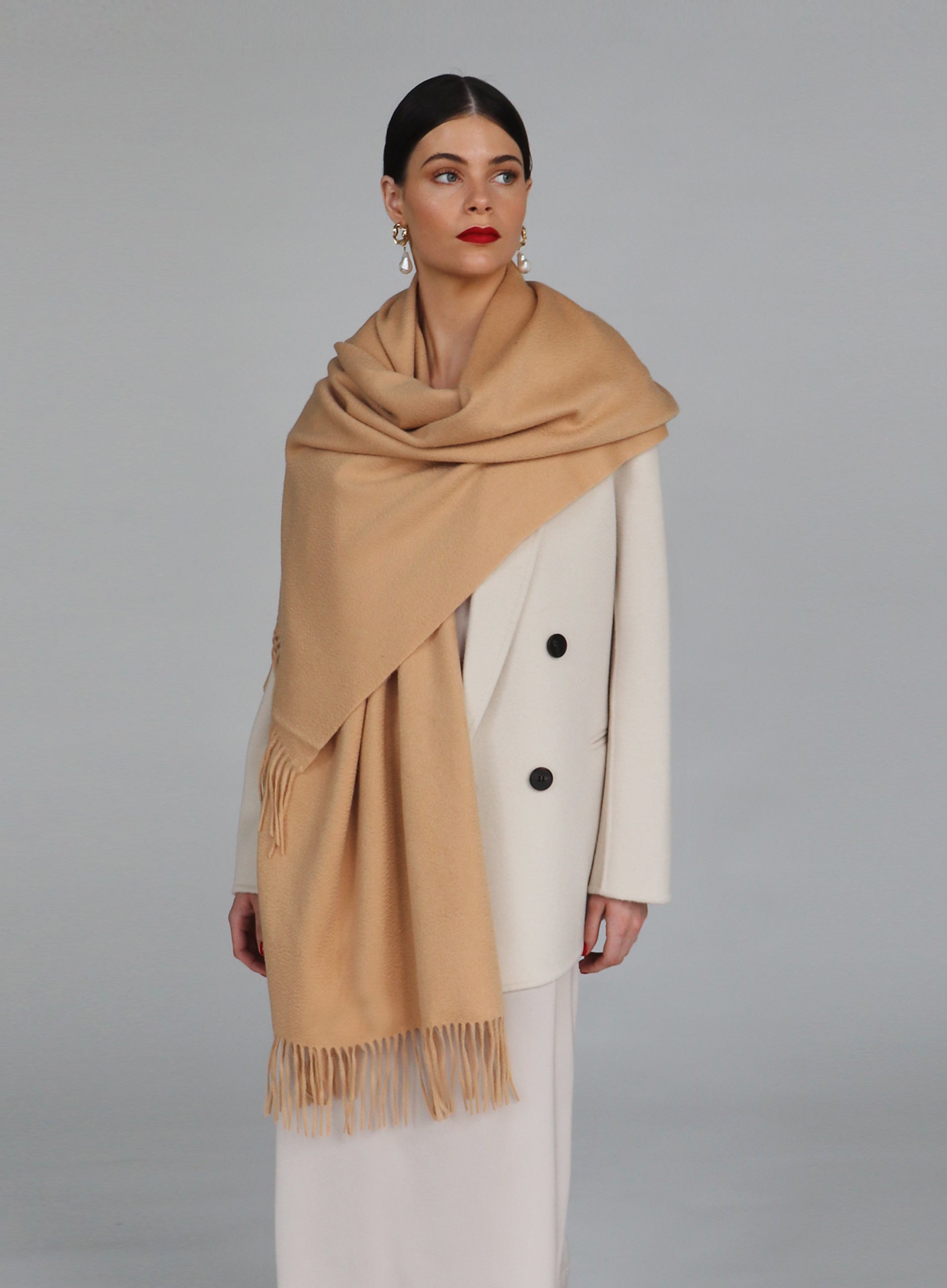 Camel Fringed Cashmere Scarf