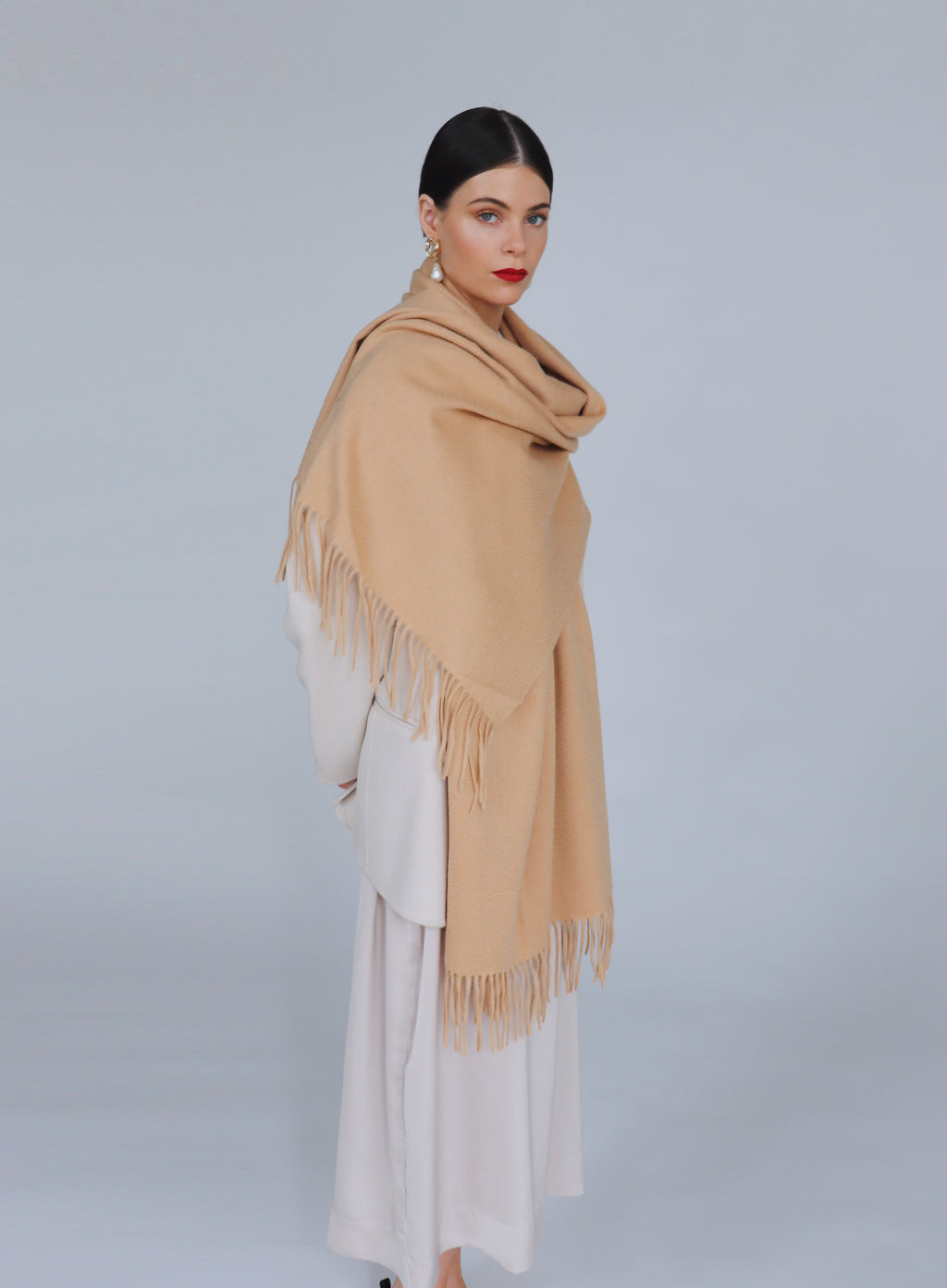 Camel Fringed Cashmere Scarf