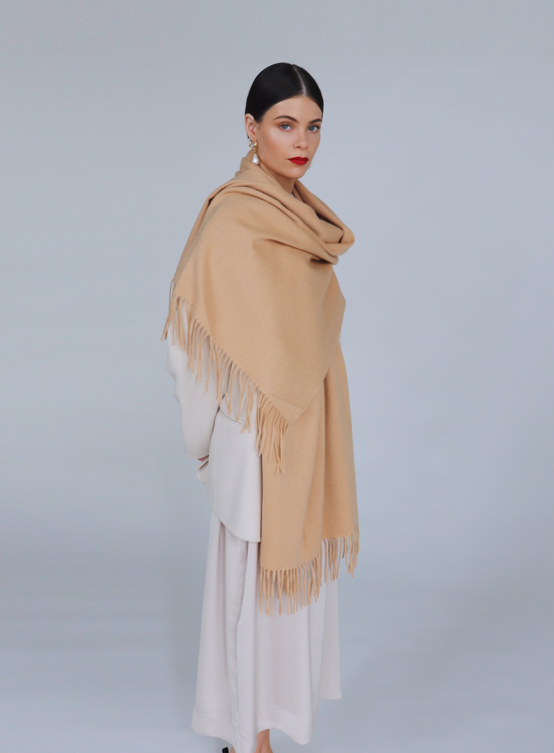 Camel Fringed Cashmere Scarf