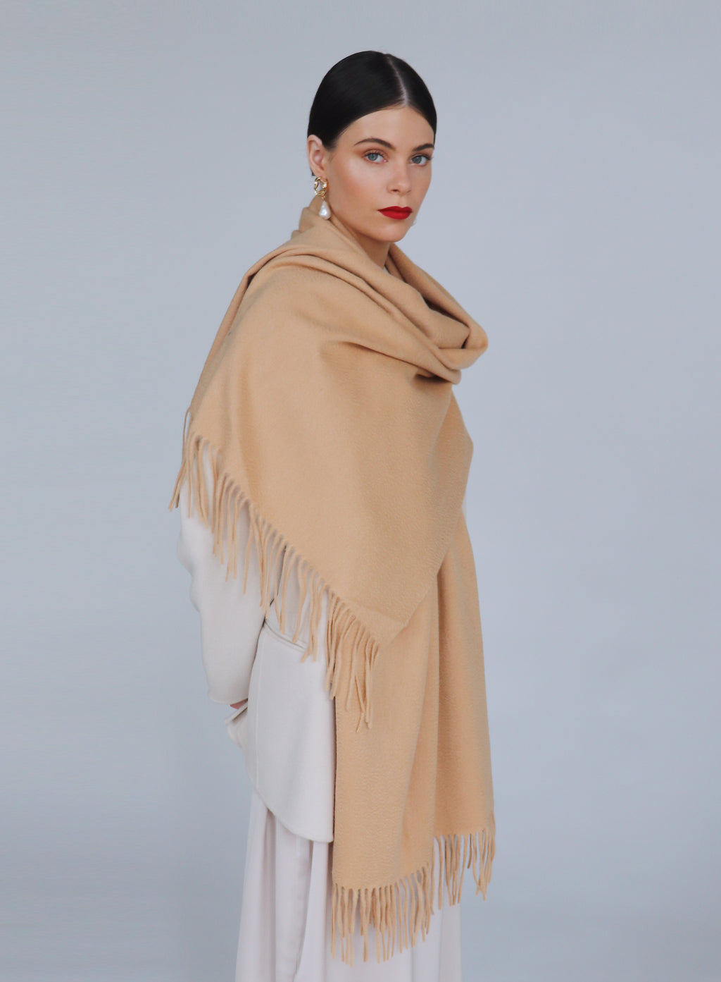 Camel Fringed Cashmere Scarf