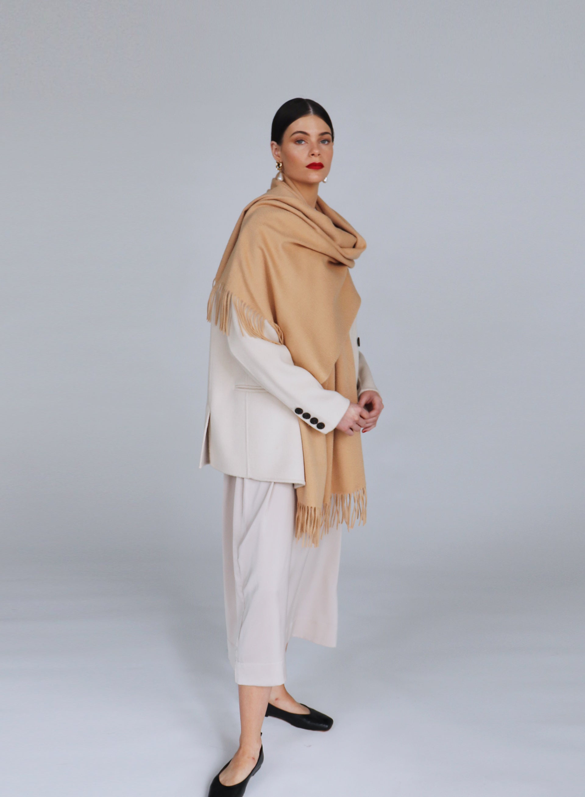 Camel Fringed Cashmere Scarf