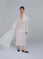 White Fringed Cashmere Scarf