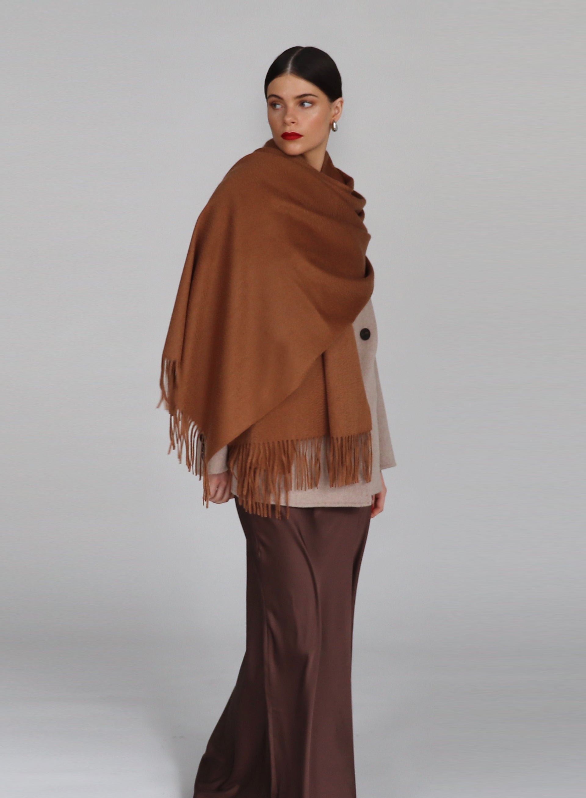 Brown Fringed Cashmere Scarf