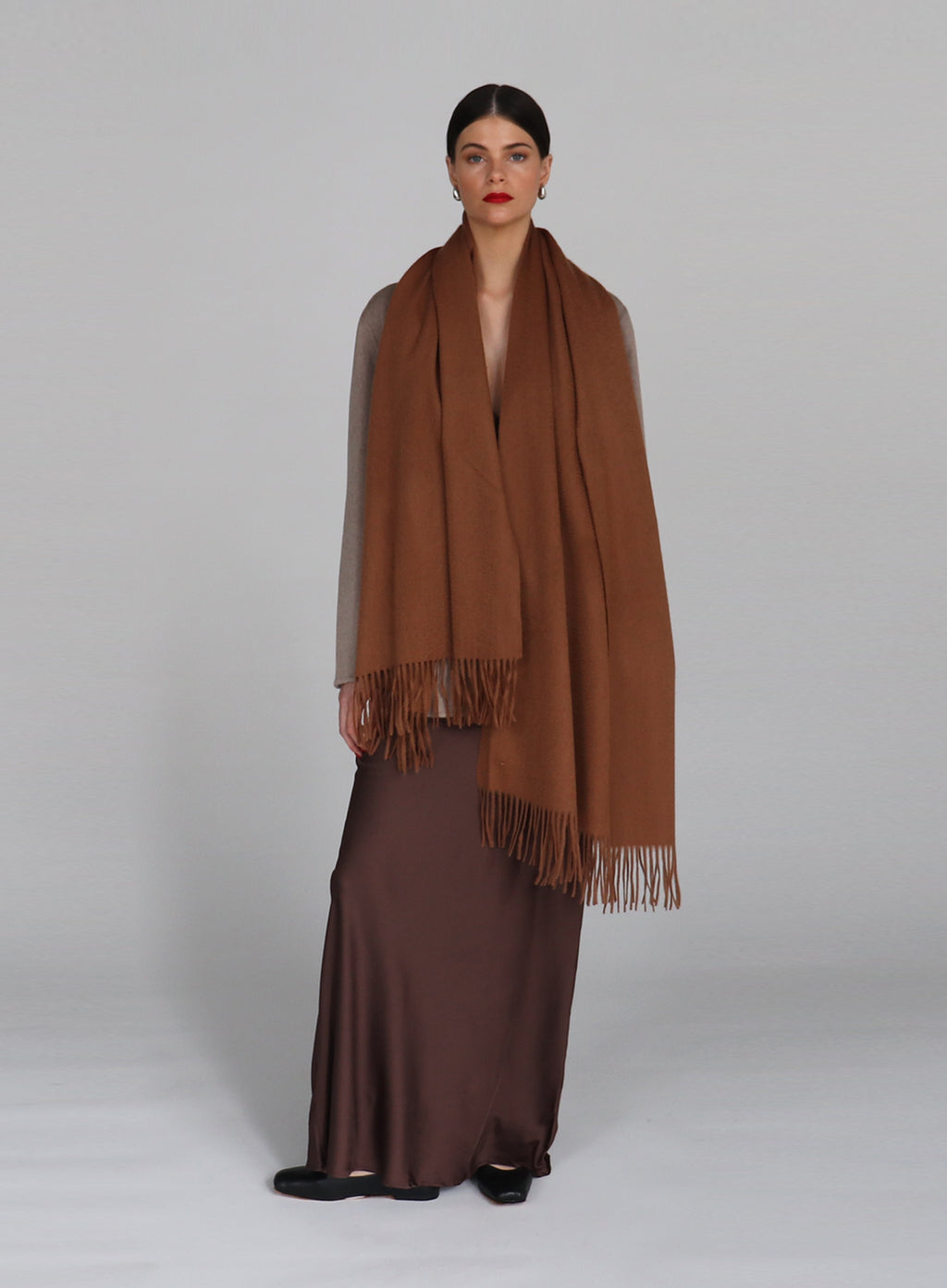 Brown Fringed Cashmere Scarf