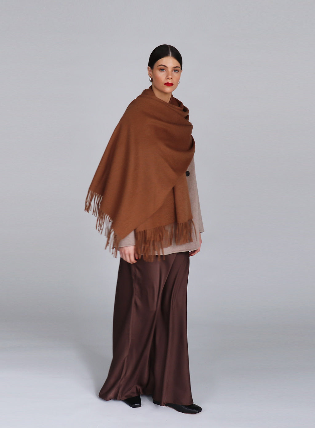 Brown Fringed Cashmere Scarf