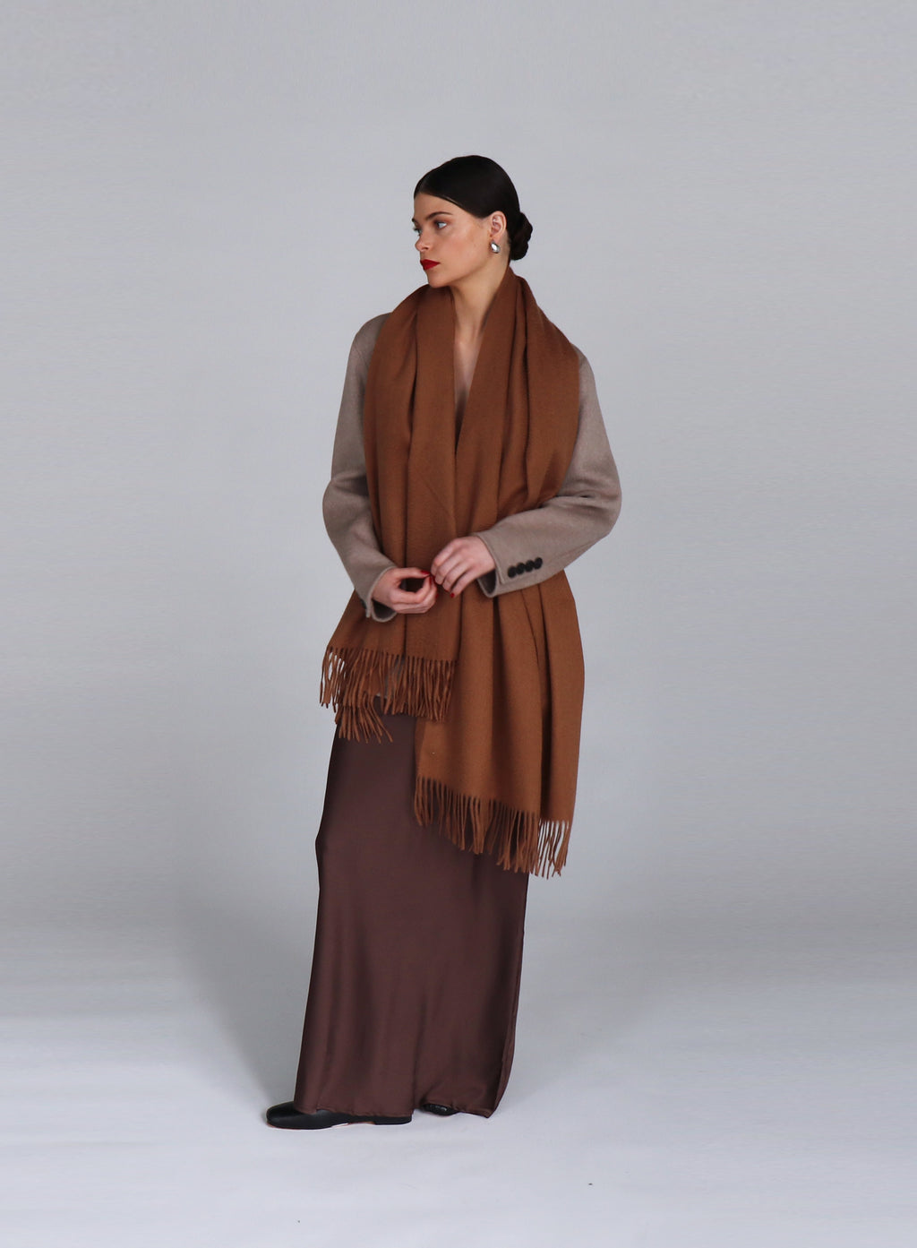 Brown Fringed Cashmere Scarf