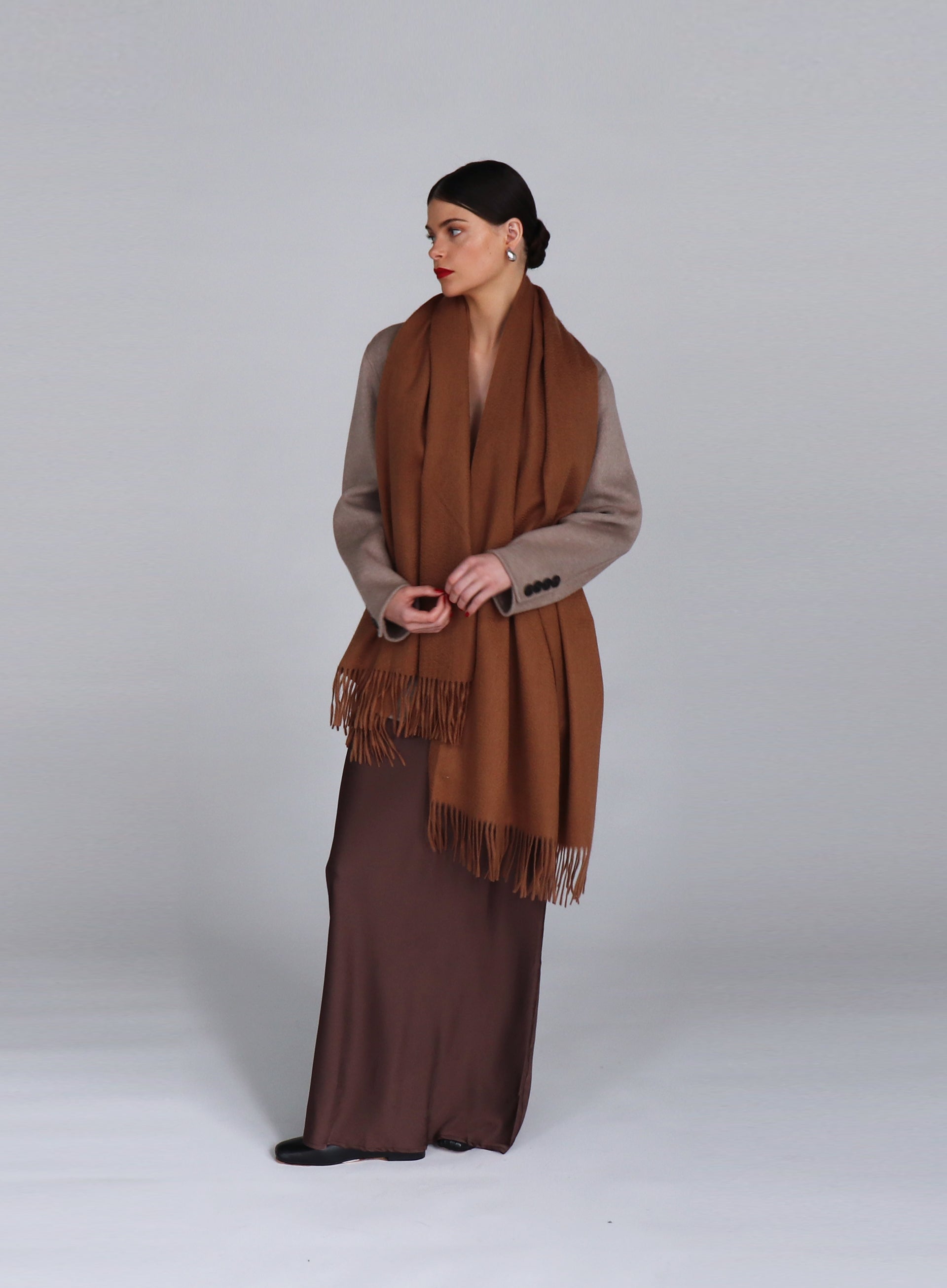 Brown Fringed Cashmere Scarf