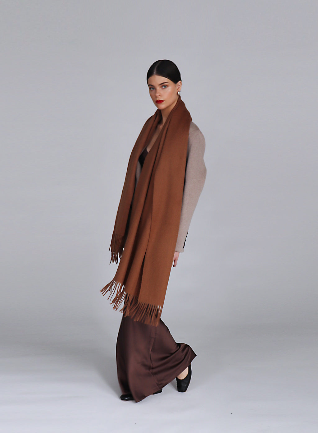Brown Fringed Cashmere Scarf
