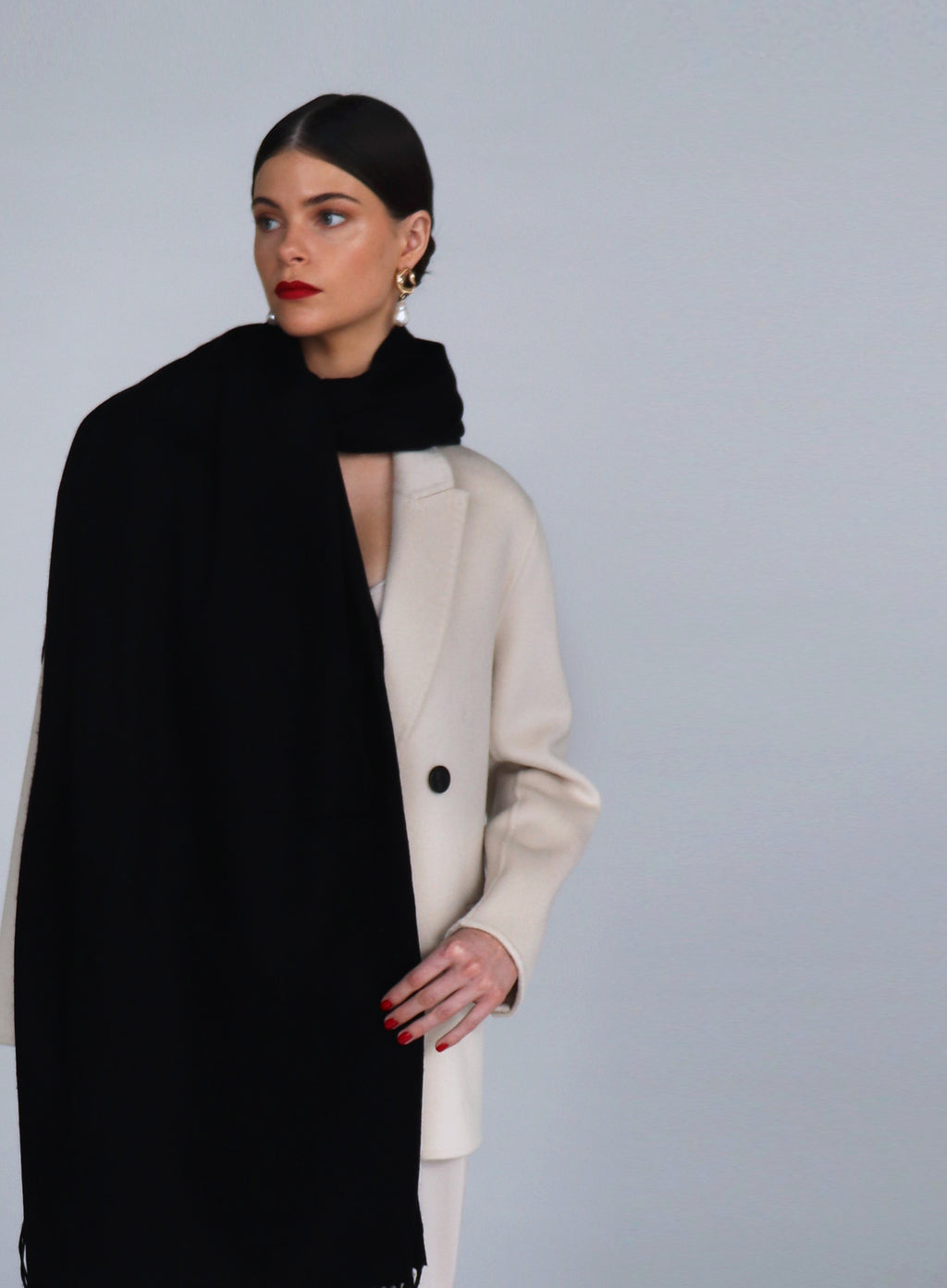 Black Fringed Cashmere Scarf