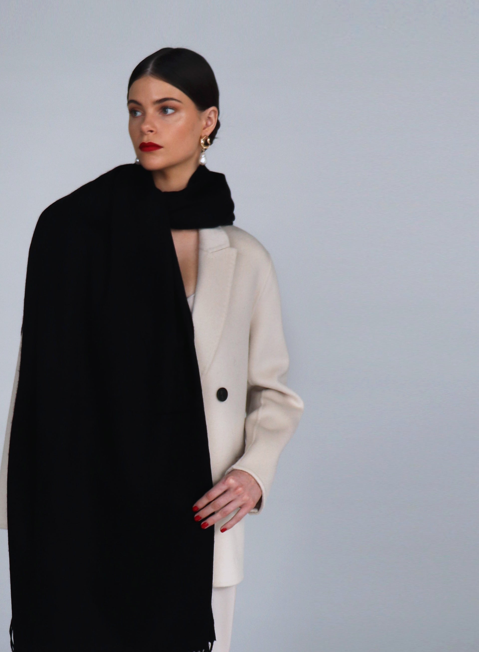 Black Fringed Cashmere Scarf