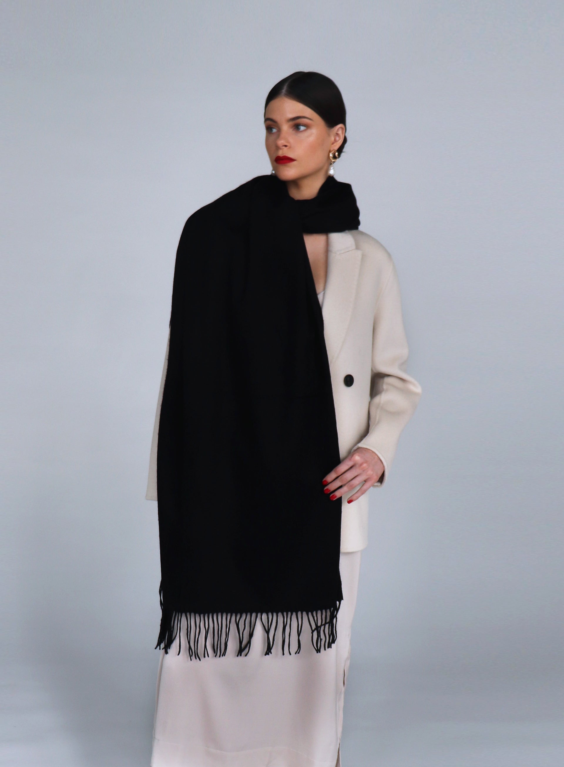 Black Fringed Cashmere Scarf