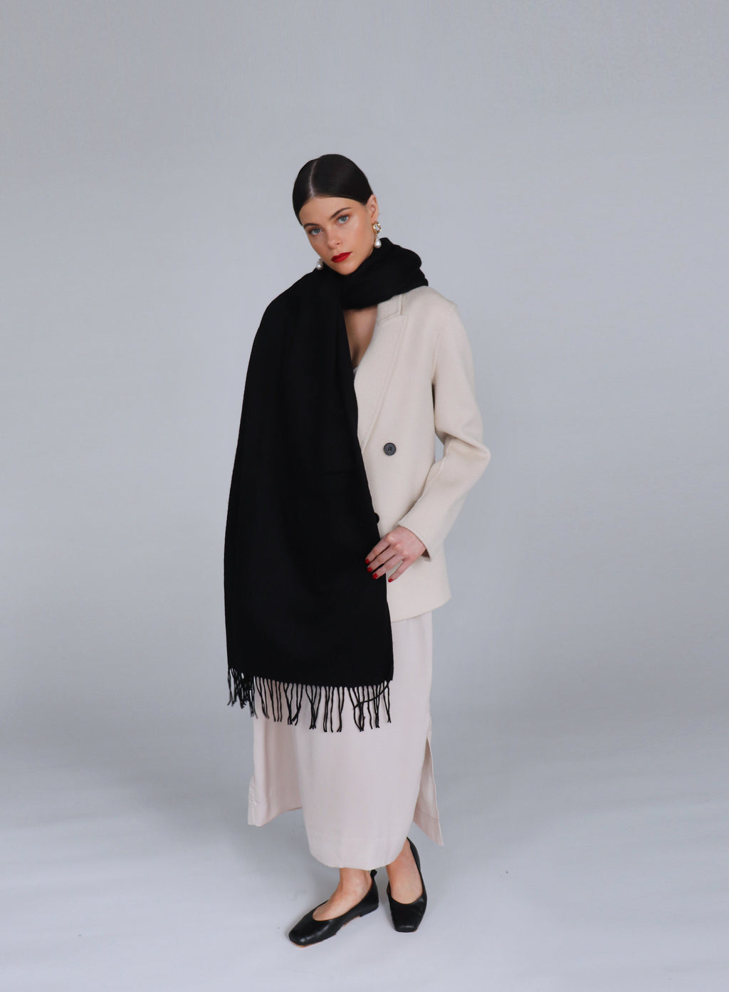 Black Fringed Cashmere Scarf