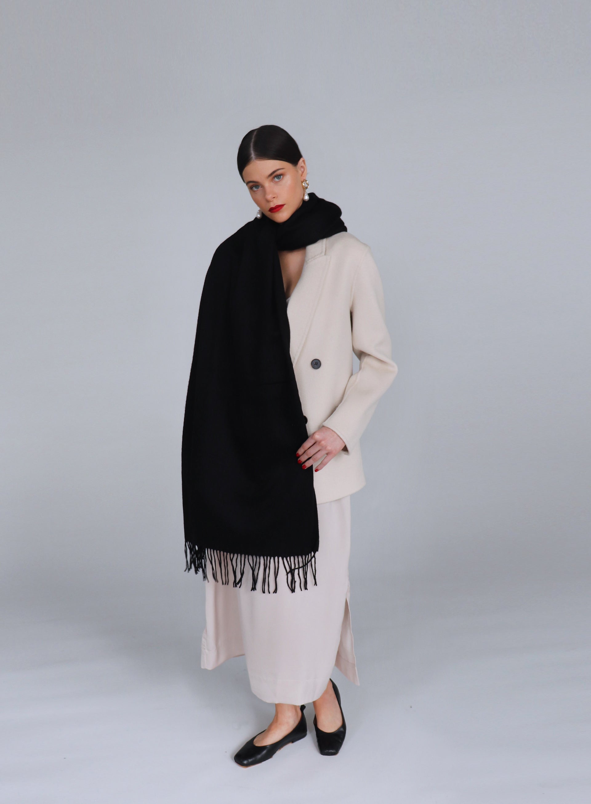 Black Fringed Cashmere Scarf