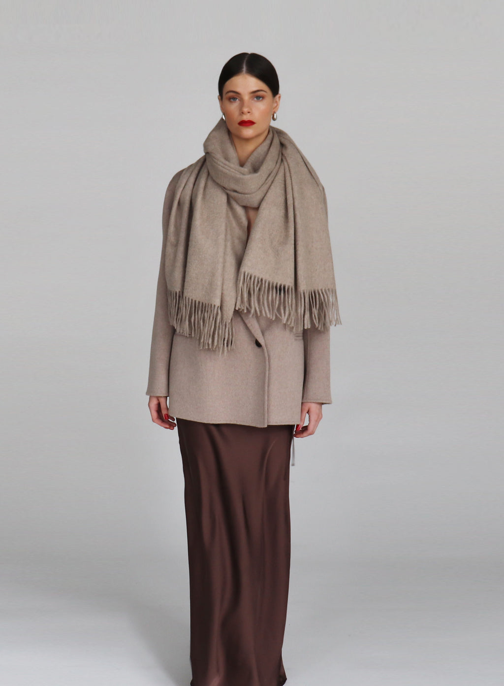 Beige Fringed Cashmere Scarf