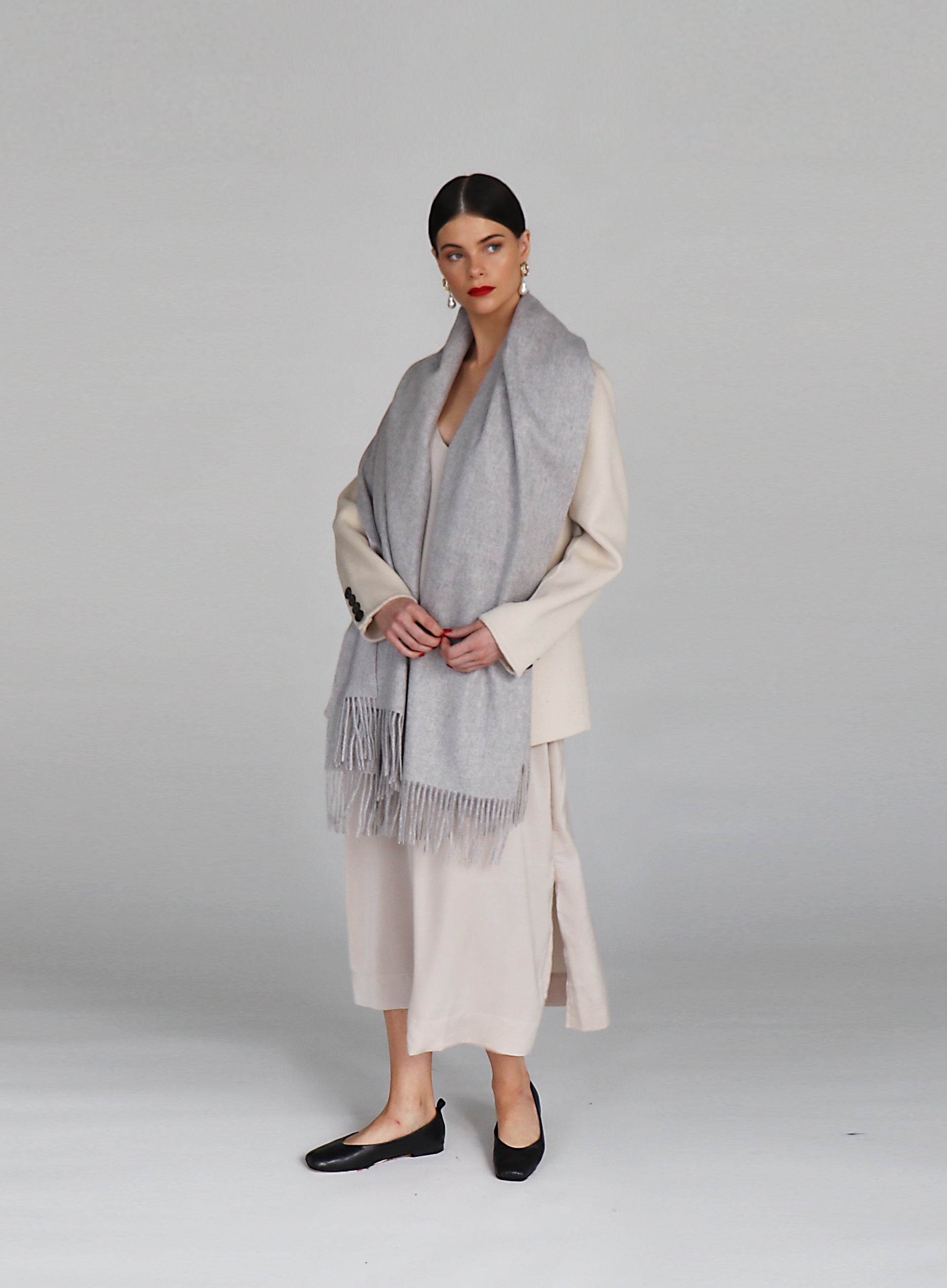 Light Grey Fringed Cashmere Scarf
