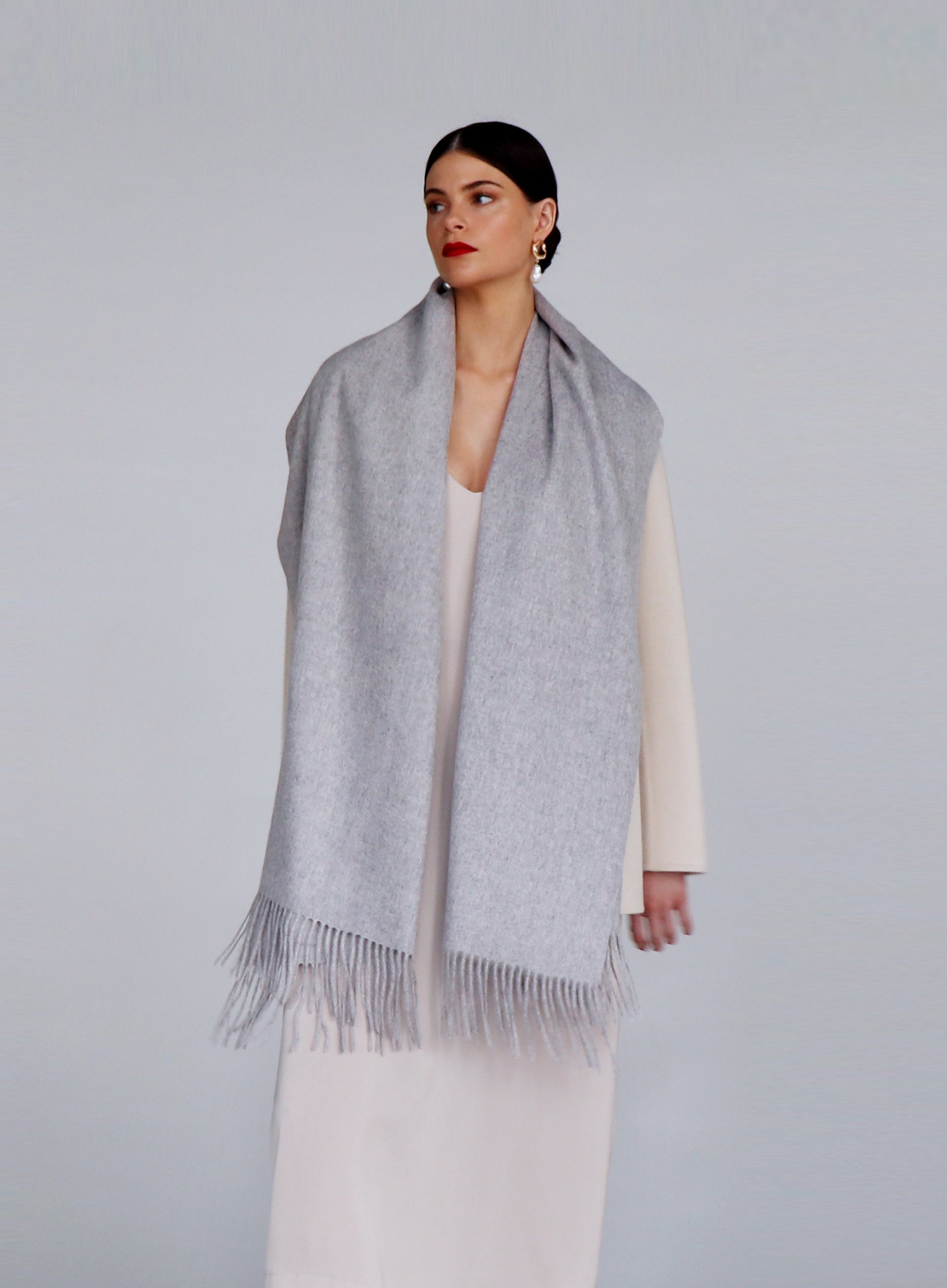 Light Grey Fringed Cashmere Scarf