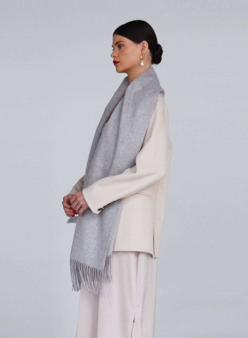 Light Grey Fringed Cashmere Scarf